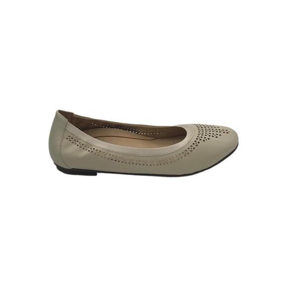 Vionic Shoes - Vionic Perforated Leather Ballet Flats Whisper Cream - Wide
